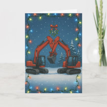 Christmas card - Kissing red diggers 
