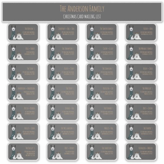 Christmas Card Mailing List Label Set Llama Sheep  (Vorderseite)