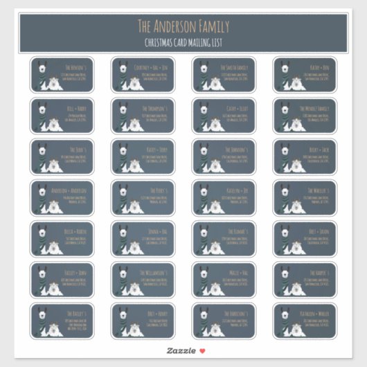 Christmas Card Mailing List Label Set Llama Sheep (Blatt)
