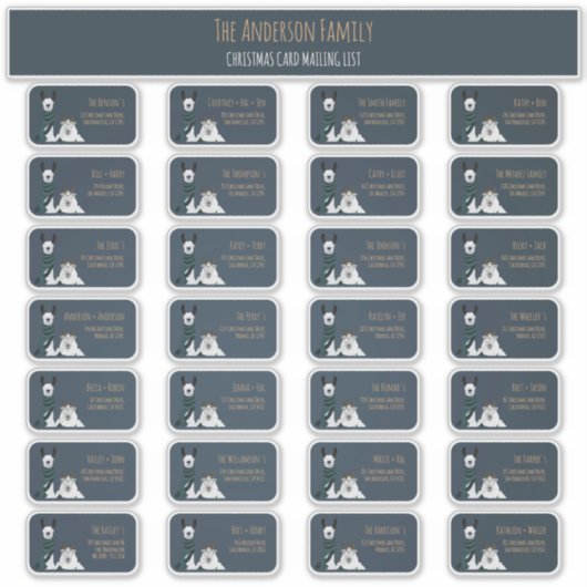 Christmas Card Mailing List Label Set Llama Sheep (Vorderseite)