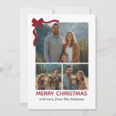 Christmas Card – Red Bow, 4 Photo, Personalized Dankeskarte (Vorderseite)