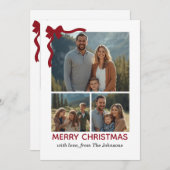 Christmas Card – Red Bow, 4 Photo, Personalized Dankeskarte (Vorne/Hinten)