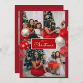 Christmas Card – Red Bow, 4 Photo, Personalized Dankeskarte (Vorne/Hinten)