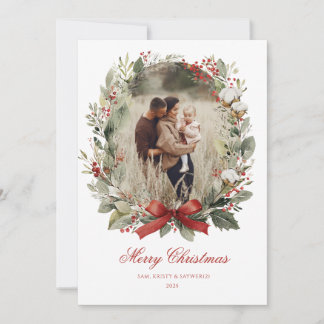 Christmas Card  Watercolor botanical floral  Einladung