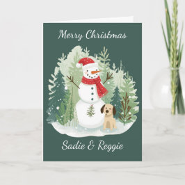 Christmas Card watercolor - Snowman and Dog Karte