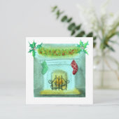 Christmas Card With A Fireplace Karte (Stehend Vorderseite)