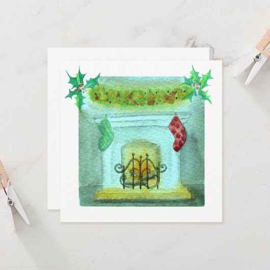 Christmas Card With A Fireplace Karte (Vorderseite/Rückseite Beispiel)