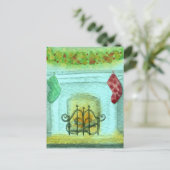 Christmas Card With A Fireplace Postkarte (Stehend Vorderseite)