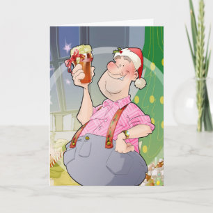 Christmas Card With Beer Gift Jolly Man Feiertagskarte