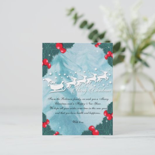 Christmas Card With Santa's Reindeer Postkarte (Stehend Vorderseite)