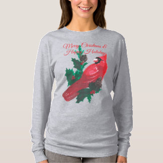 Christmas Cardinal Holly & Berries Long Sleeve Tee