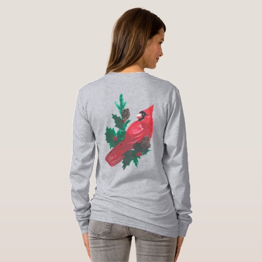 Christmas Cardinal Holly & Berries Long Sleeve Tee (Schwarz voll)