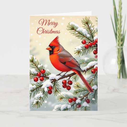 Christmas Cardinal on a Snowy Branch Karte (Vorderseite)