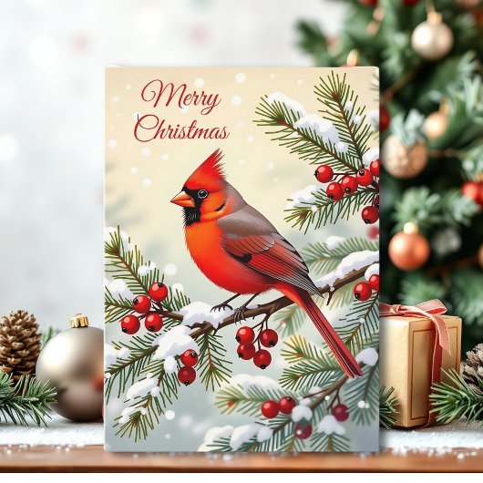 Christmas Cardinal on a Snowy Branch Karte