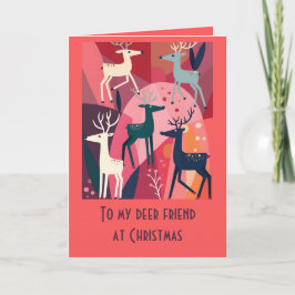 Christmas Caribou Pink Kitsch Retro Modern Design Karte