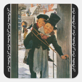 Christmas Carol "Bob Cratchit and Tiny Tim Quadratischer Aufkleber