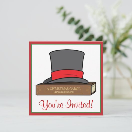Christmas Carol und English Top Hat Party Einladung (Stehend Vorderseite)