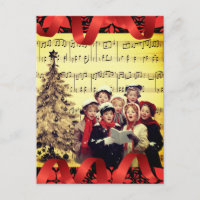 Christmas Carolers Red Ribbon Musical