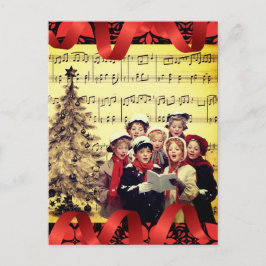 Christmas Carolers Red Ribbon Musical Postkarte
