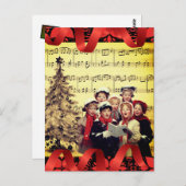 Christmas Carolers Red Ribbon Musical Postkarte (Vorne/Hinten)