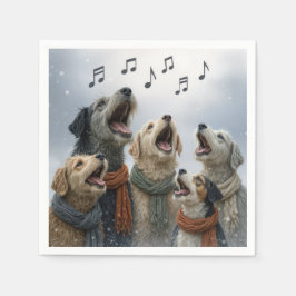 Christmas Caroling Dogs In Snowflakes Serviette