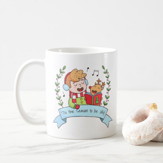 Christmas Carols Boy und Reindeer Jolly Tasse (Mit Donut)