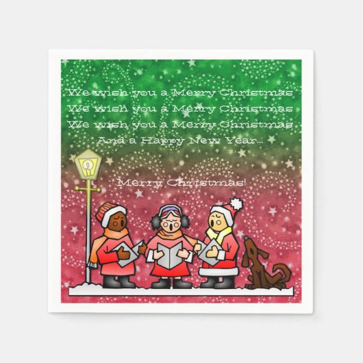 Christmas Carols Red und Green Party Napkins Serviette (Vorderseite)