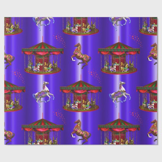Christmas Carousel Blue Wrapping Paper Geschenkpapier (Flach)