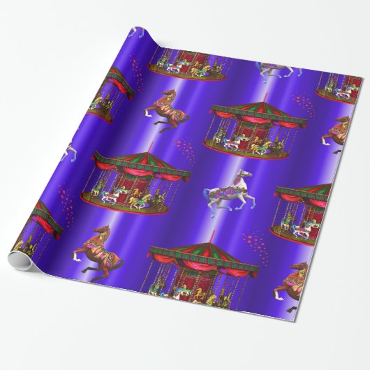 Christmas Carousel Blue Wrapping Paper Geschenkpapier (Ungerollt)