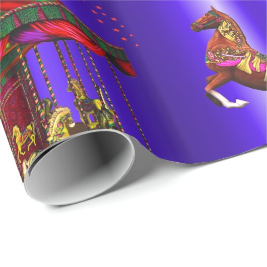 Christmas Carousel Blue Wrapping Paper Geschenkpapier (Rolleneckpunkt)