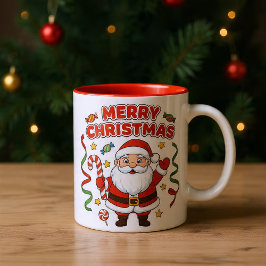 Christmas Cartoon Santa Candy Ribbons Zweifarbige Tasse