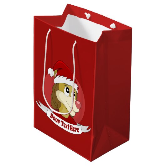 Christmas cartoon with a cute lion medium gift bag mittlere geschenktüte (Vorderseite Schrägansicht)