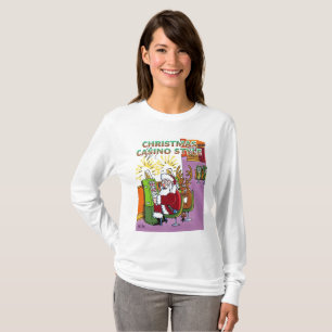 Christmas Casino Style women white long slat Shirt