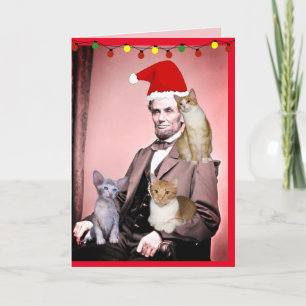 CHRISTMAS CAT ABRAHAM LINCOLN KATZEN GREETING CARD DANKESKARTE