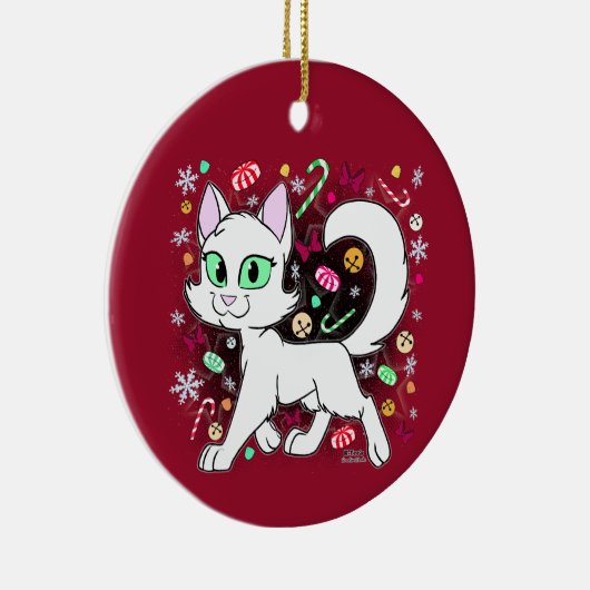 Christmas Cat Ceramic Ornament (Red) (Rechts)