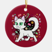 Christmas Cat Ceramic Ornament (Red) (Vorne)