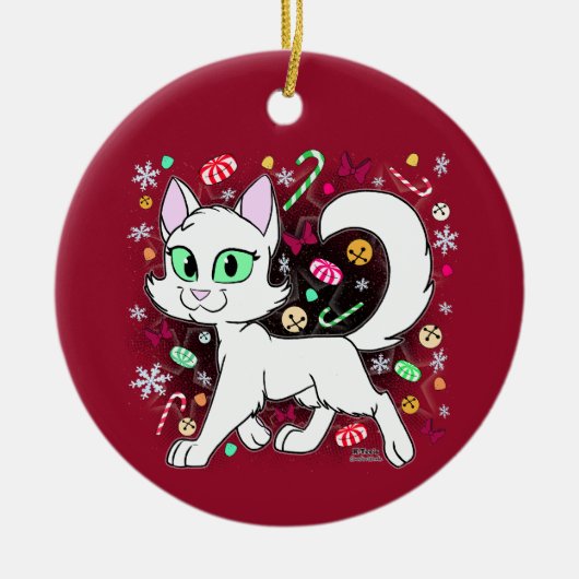 Christmas Cat Ceramic Ornament (Red) (Vorne)