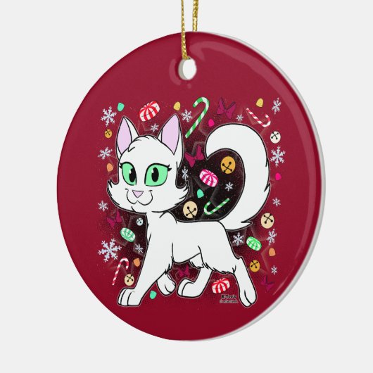 Christmas Cat Ceramic Ornament (Red) (Links)