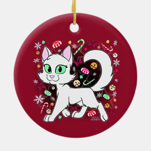 Christmas Cat Ceramic Ornament (Red) (Hinten)