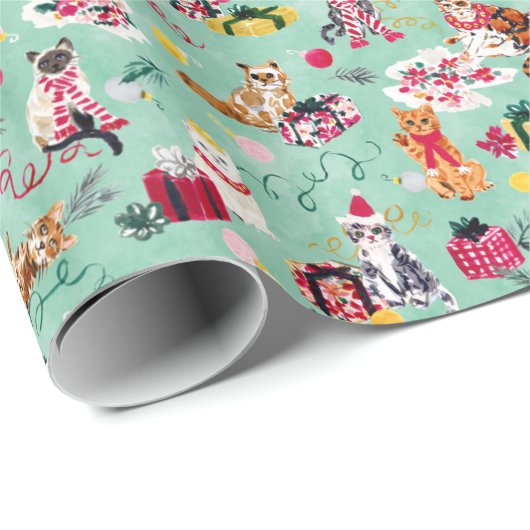 CHRISTMAS CAT CHAOS MINT Roll Geschenkpapier (Rolleneckpunkt)