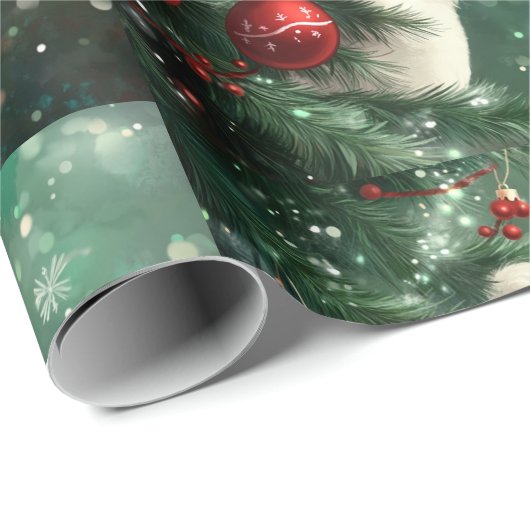 Christmas Cat Climbing Xmas Tree Geschenkpapier (Rolleneckpunkt)