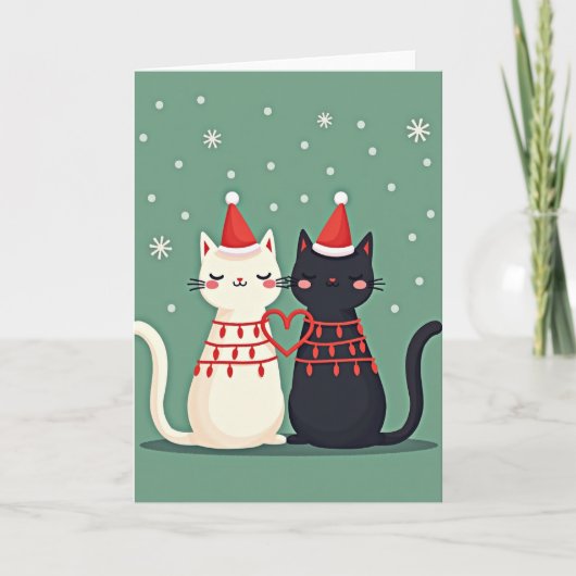 Christmas Cat Couple Love Karte (Vorderseite)