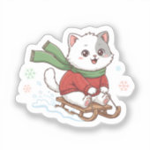Christmas Cat – Cute Winter Cat Sledding design Aufkleber (Vorderseite)