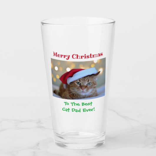 Christmas Cat Dad Best Ever PET Foto Beer Pint Glas (Vorderseite)