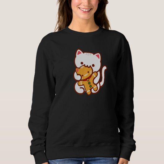 CHRISTMAS CAT Eating GINGERBREAD CAT Cookie Sweatshirt (Vorderseite)
