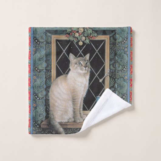 CHRISTMAS CAT-FACE-FLANNEL WASCHLAPPEN (Waschlappen)