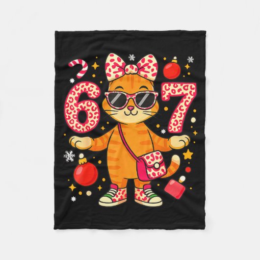 Christmas Cat For Women 6 7 Tee Meme Leopard Bow X Fleecedecke (Vorderseite)