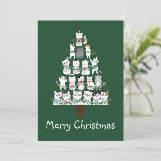 Christmas Cat Funny Tree Funny Funny Einladung (Stehend Vorderseite)
