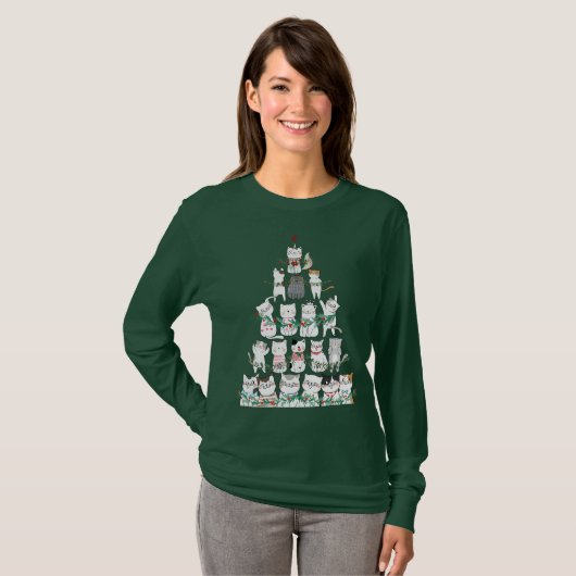 Christmas Cat Funny Tree Funny Funny T-Shirt (Vorne ganz)