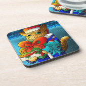 Christmas Cat Guest Getränkeuntersetzer (Linke Seite)